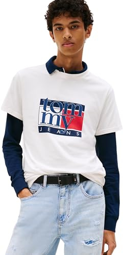 Tommy Jeans Camiseta de Manga Corta Hombre Slim Flag tee con Cuello Redondo, Marfil (Ancient White), XL