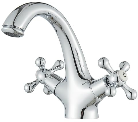 Saeuwtowy Grifo mezclador con dos mandos en cruz para lavabo, estilo victoriano tradicional, Grifo de Lavabo vintage cromado
