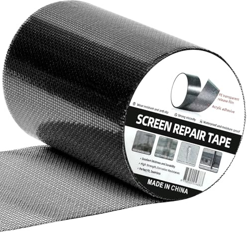 HOFUDON 4in X 20ft Window Screen Repair Tape Black - Heavy Duty 3-Layer Adhesive, Waterproof Fiberglass Mesh Patch Kit for Windows/Doors/Magnetic Screens