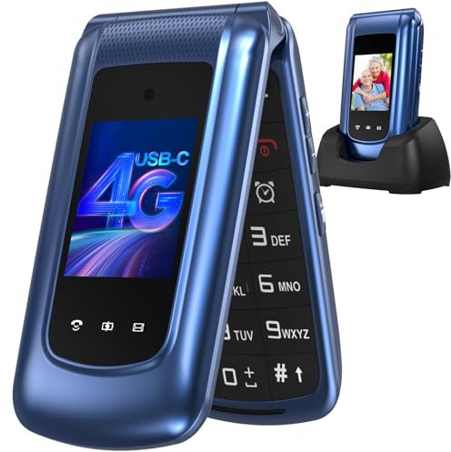 4G Senior Mobile Phone Simple for Elderly, Basic Cell Phone with Large Buttons, Flip Phone, Unlocked Senior Mobile Phone with 2.4 Color Display | SOS Button | FM Radio | Torch |1000mAh Battery (Blue)