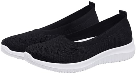 Dam ortopediska skor slip-on sneakers sommar bekväma promenadskor bak öppna sommarskor ventilerande fodrade sportskor stickade tygskor breda H sneakers utomhus