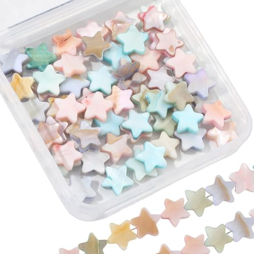 SUNNYCLUE 1 Caja de Aproximadamente 80 Cuentas de Concha de Estrella Planas, Hebras de 10mm, Espaciador Grandes de Macarrón, Estilo Playa Oceánica, para Hacer Joyas, Manualidades, Collares, Pulseras,