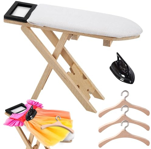 VDSOW Gnome Accessories Miniature Iron Kit with Miniature Ironing Board and 3 Pieces Miniature Hangers Made of Wooden Dollhouse Accessories Gnome Accessories 1 12, Gnome Accessories Christmas