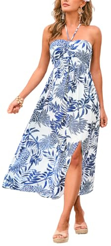 CUPSHE Women's Summer Dress Halter Neck Floral Strapless Boho Beach Maxi Dress Sundress Sexy High Split Flowy Long Party Dresses