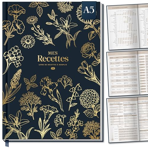 BIROYAL Carnet de Recettes à Remplir A5 avec Table Substituts, Bleu marine