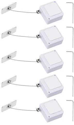 PATIKIL Retractable Remote Control Cable Tether (3.3ft / 1M, White)(5 Set) Square Remote Control Security Lanyard Lock Adjustable Locking Leash with Iron Cap, Suit for - TVs/Tablets