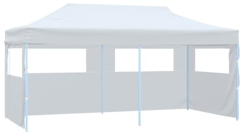 Nqyjm Pabellón, pop-up, con paredes laterales, plegable, 3 x 6 m, acero, blanco, cenador de jardín, estable para playa, boda, camping