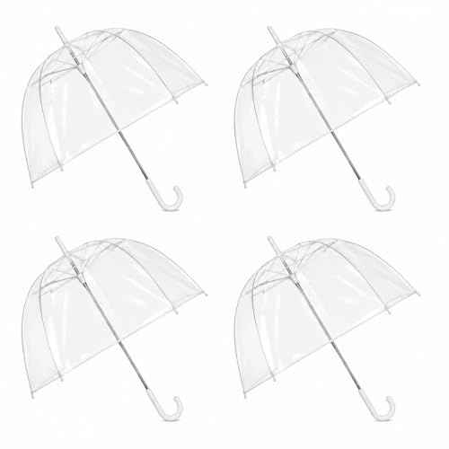 4 Pack Clear Transparent PVC Dome Umbrella Windproof Rain Protection, Large Coverage See Through Wedding, Bridesmaid & Bridal Umbrella, Party Parasol Rain & Photography Prop ,Premium Bubble Brollies