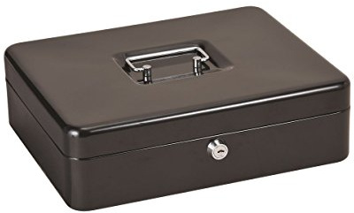 Axentia – Caja de caudales de Acero con Cerradura con Llaves y extraíble Euro Cambio – Bandeja para Caja de caudales de Seguridad en Azul y Plateado, 30 cm