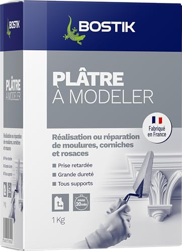 Bostik - Plâtre à Modeler - Moulage et Décorations - Mur et Plafond - Intérieur - Prise Retardée 20 minutes - 1 Sac de 5 kg, Blanc