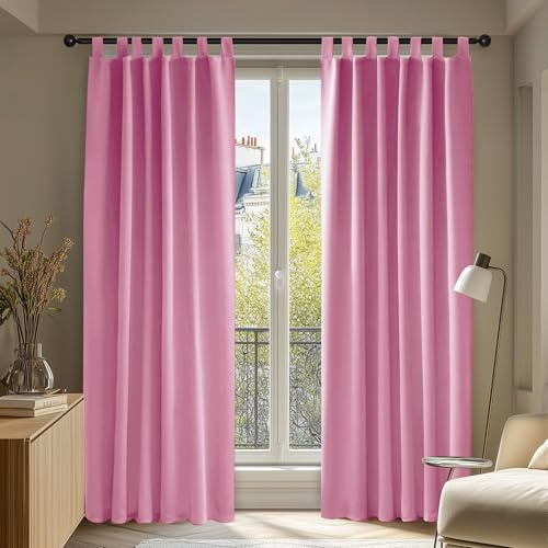 Deconovo Super Soft Thermal Insulated Curtains Tab Top Blackout Curtains for Living Room Pink W52 x L95 Inch One Pair