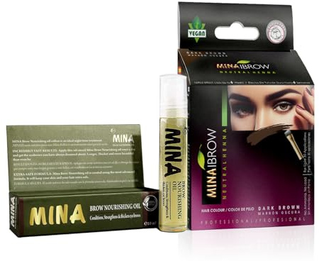 Set di tintura per sopracciglia MinaiBrow con olio nutriente | Senza ammoniaca | Vegano e cruelty free | Fino a 30 applicazioni | Set di tintura per sopracciglia effetto tatuaggio istantaneo (marrone