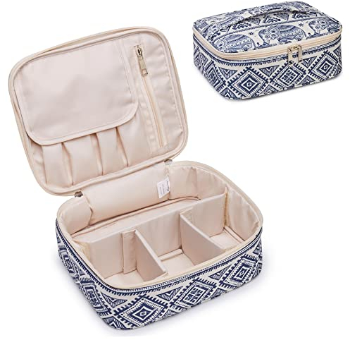 Narwey Makeup Bag Travel Cosmetic Bags with Brush Compartment, Portable Makeup Bag with Handle, Make up Bag Organizer Case with Brush Storage for Women (Elephant)