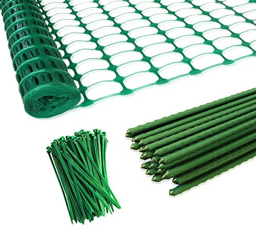 Garden Fence,Snow Fence,Plastic Safety Fence+25 Steel Plant Stakes,Patio Snow Fence 40 Inches X 100 Feet Green Plastic Garden Netting and 25 4-Foot Stakes