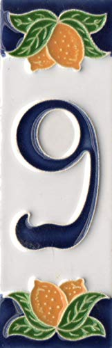 Hausnummern, italienische Keramikfliesen mit Zahlen und Buchstaben, Zitronen-Design, Fliesengröße: 10 cm x 3,5 cm, 3 bis 6 Fliesenrahmen (Nummer 9)