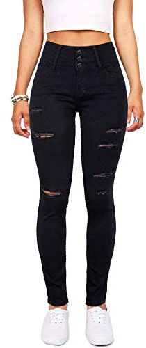 Women’s High Waisted Skinny Jeans Ripped Distressed Stretchy Butt Lift Denim Pants (Black, US 12)
