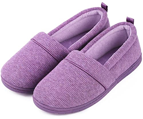EverFoams Chaussons confortables en mousse à mémoire de forme pour femme, chaussures basses légères en tissu éponge avec semelle en caoutchouc antidérapante, violet, 39 EU, lilas, 39 EU