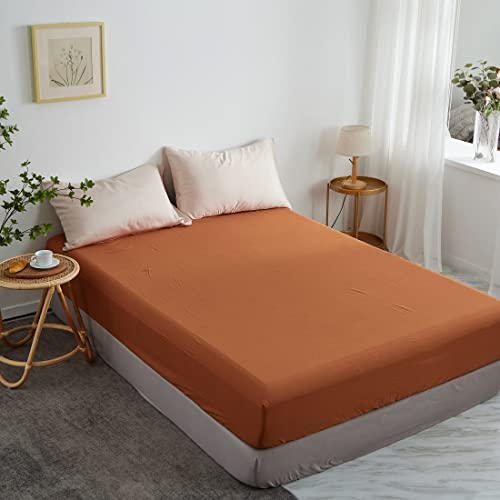 Lanqinglv Spannbettlaken 140 x 200 cm - 100% Baumwolle Bettlaken Jersey Spannbetttuch Topper Boxspringbett bis 30cm Matratzenhöhe (140x200cm,Karamell)