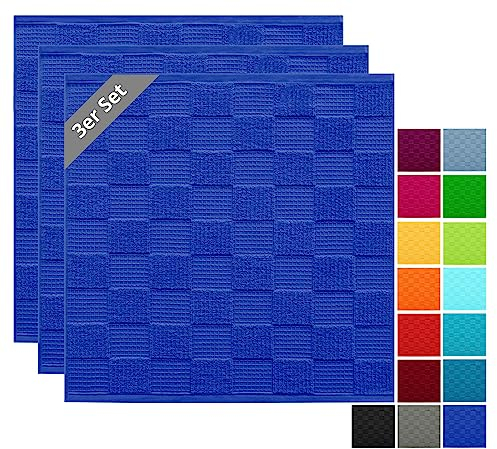 Lashuma Handtücher Küche 50x50 cm Frottee Lissabon, 3er Set Küchenhandtücher, Geschirrtücher Blau - Königsblau