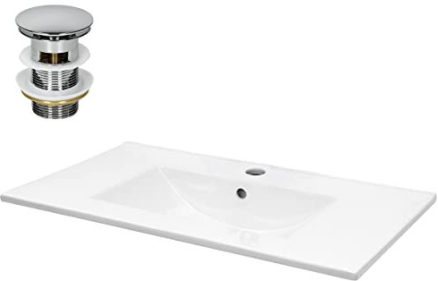 ECD Germany Lavabo en Céramique Blanc 710x465x175 mm avec Garniture de Vidage 1 1/4 Universel et Trop-Plein, Vasque Encastré, Design Élégant Moderne, Évier Lave-Mains pour Salle de Bain et Toilettes