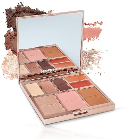 Profusion Cosmetics Full Face Palette Nude, 8 Shade Eye, Face and Lip Palette for Natural and Bold Makeup Looks, Ultimate Makeup Essential for Medium to Deep Complexions, Nude
