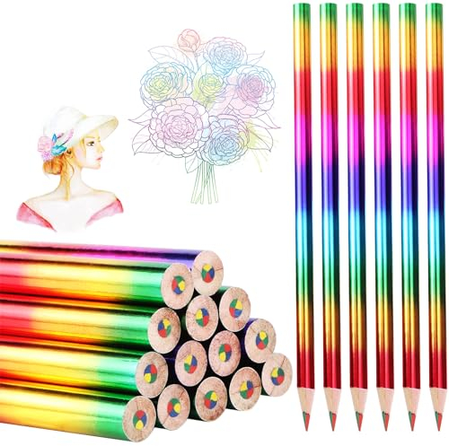 Lapices Colores Arcoiris 30 PCS 4en1 Lapiz Multicolor Puntas de Madera Lápices de Madera Mezclados para Colorear y Dibujar