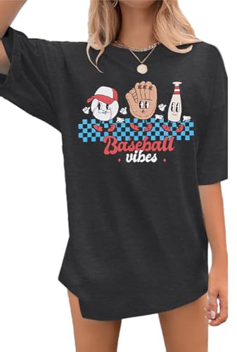 MOUSYA Camisa de béisbol para mujer, de gran tamaño, para el día del partido, de béisbol, casual, de manga corta