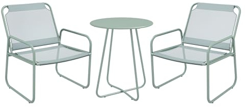 Outsunny Conjunto de Jardín Exterior Muebles de Jardín Exterior Juego de 1 Mesa Redonda y 2 Sillas de Terraza con Marco de Acero Reposabrazos y Almohadillas Ajustables para los Pies Verde