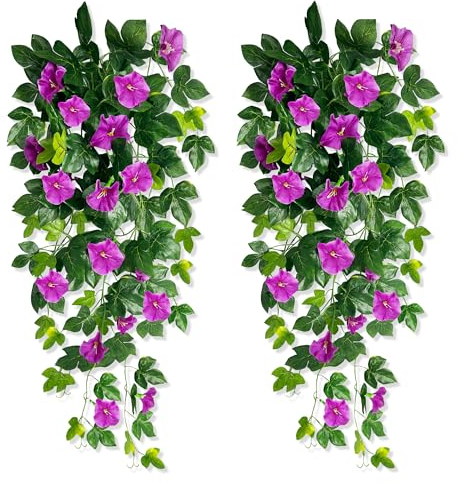 TINA 2 Stück Kunstblumen Hängend Petunie Seidenblumen Künstliche Balkonpflanzen Petunienranke 92cm Künstliche Petunie Pflanzen Blumen Balkonblumen Hängepflanzen für Draußen Balkon Hängeampel Terasse