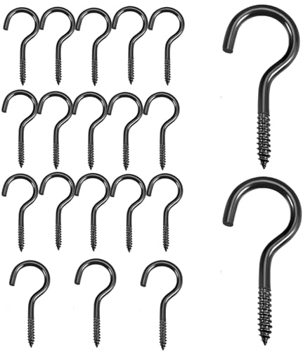 lohill Haken zum Schrauben, 20 Stück Schraubhaken Schwarz, Deckenhaken, Hakenschrauben, Schraubhaken Groß, Zum Aufhängen von Schlüsseln, Tassen, Blumentöpfen