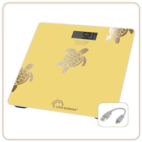 LITTLE BALANCE 8731 Sandstränden Turtles Metallic Personenwaage, ohne Batterie, USB-C, wiederaufladbar, reparierbar, 180 kg, metallisches Sandstränden Design