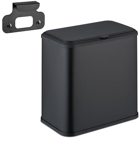 Relaxdays Cubo de Basura Colgante, 5 L, Cocina y Baño, Papelera Interior, Metal y Plástico, Basurero Cosméticos, Negro, 25 x 25.5 x 15.5 cm