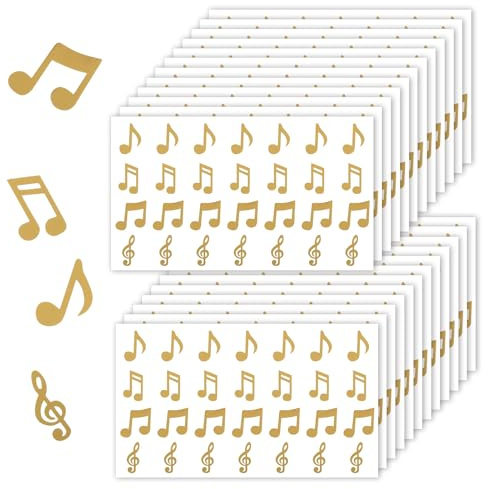 672pcs Musical Note Stickers, 4 Designs Waterproof Music Notes Stickers Self-Adhesive Music Symbols Decal Perfect Decoration Envelope Notebook Greeting Card(Gold)