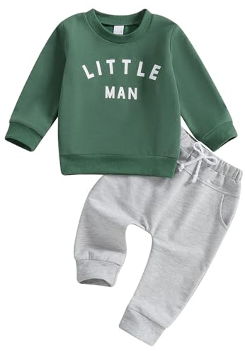 Geagodelia Toddlers Baby Boy Letter Print Shirt Long Sleeve Outfit Clothes Pullover Top Jumper Sweatshirt Pocket Pants Set (Green, 2-3T)