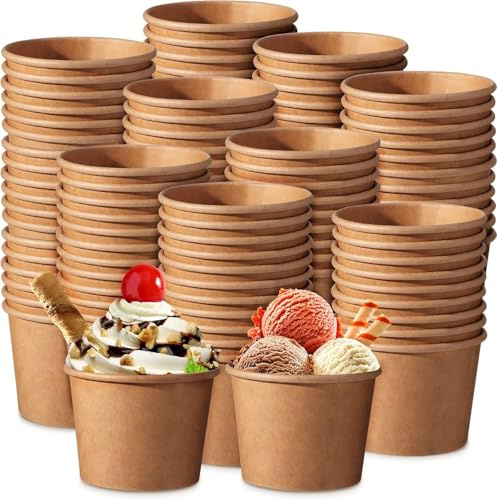 pafnisoin Coppette per Gelato 50 pezzi Bicchieri usa e Getta 150ml Bicchierini Monoporzione Dolci Coppe da Dessert Monouso Coppe da Festa (Marrone)