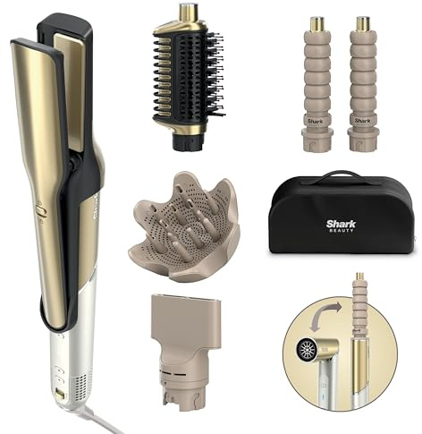 Shark Glam Multi-Styler Ondas y rizos lisos y elegantes con rizadores de envoltura automática, difusor, concentrador turbo, cepillo de aire, plancha de pelo