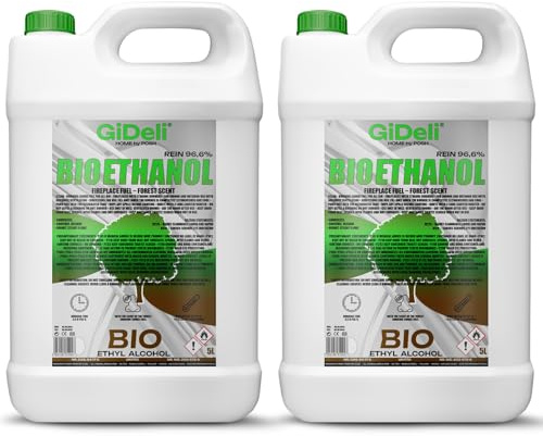 GiDeli Bioetanol 2 x 5l Bosque Fragancia 96,6% de etanol para interior y exterior, sin humo ni hollín, de maíz y remolacha azucarera