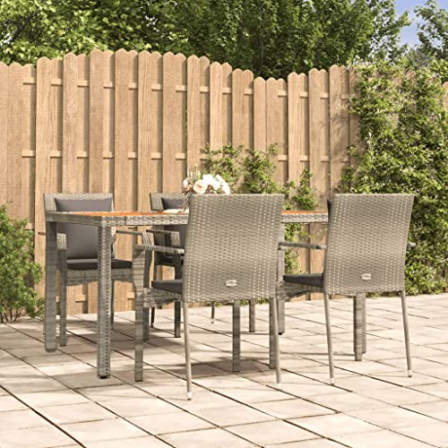 QJBSAVVA Gruppo da giardino 150 x 90 cm in rattan sintetico grigio con piano in legno di acacia, design moderno e robustezza per balcone, terrazza e giardino