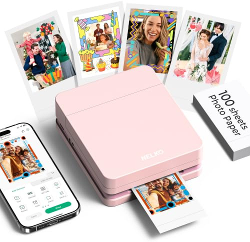 Nelko PP01 - Impresora fotográfica portátil con 100 hojas de papel y cartucho de tinta, impresión instantánea de fotos para iOS/Android, mini impresora de tamaño de bolsillo con aplicación de edición