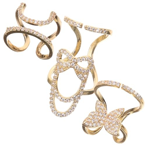 MAGICLULU Juego de 3 Anillos para Uñas de Mujer con Zirconia, Desmontables y Cómodos, Ideales para Decoración de Uñas y Combinaciones Elegantes