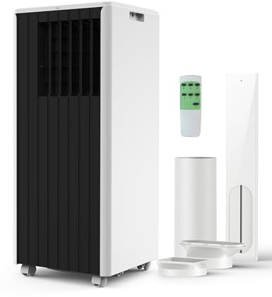8000 BTU Portable Air Conditioner - 3 in-1 AC Unit Cools 350 Sq. Ft Rooms, Quiet 50 dB Operation w/Touch Control & Remote, Includes Window Kit & 24H Timer, Dehumidifier & Fan Modes for Bedroom, Black