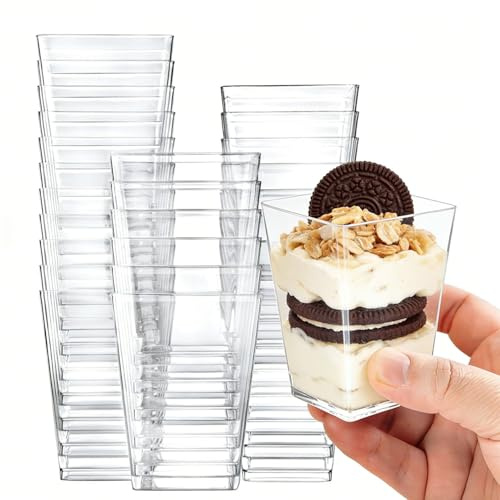 Wubushan 25 stycken dessertglas plast 160 ml/5 oz, dessertkoppar plast genomskinliga, dessertskålar återanvändbara för tiramisu, mousse, glass, pudding
