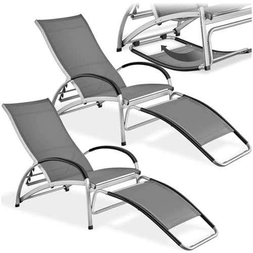 tectake® Tumbona Mecedora 2 en 1, Tumbona Jardín Exterior, Silla Mecedora, Respaldo Ajustable, Estructura de Aluminio, Tejido Transpirable, Ideal para Jardín y Playa - 2 Unidades