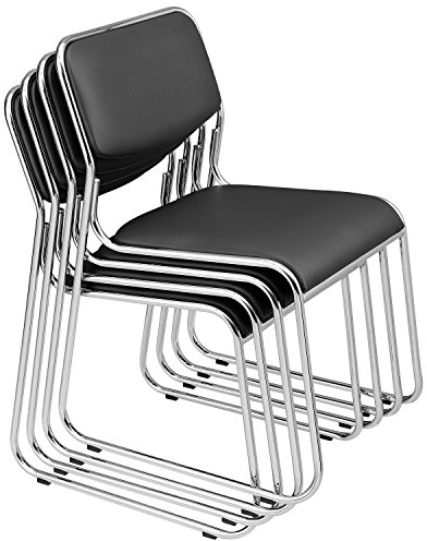 pro.tec Bürostuhl 4er Set Besucherstuhl mit Kunstlederbezug Konferenzstuhl gepolstert Stühle stapelbar für Büro Konferenzraum Arbeitszimmer Wartezimmer Metallgestell Schwarz