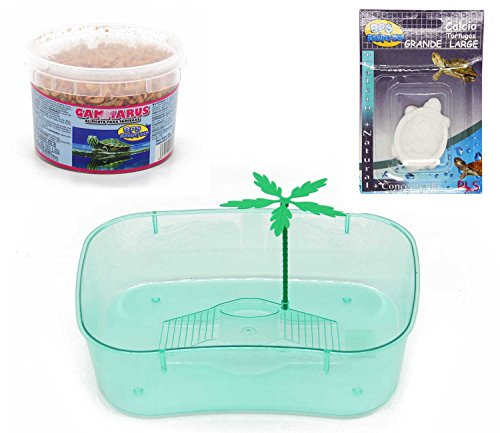 BPS® Pack Tortuguera Isla Grande para Tortugas Acuaterrario con Bloque de Calcio y Alimento Comida para Tortugas Colores se envian al Azar BPS-88510 * 1