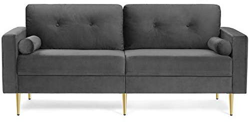 VASAGLE 3-Sitzer Sofa, Couch für Wohnzimmer, Bezug aus Samt, für Wohnungen, kleinen Raum, Holzgestell, Metallbeine, einfacher Aufbau, modernes Design, 183 x 78 x 88 cm, grau LCS001G01