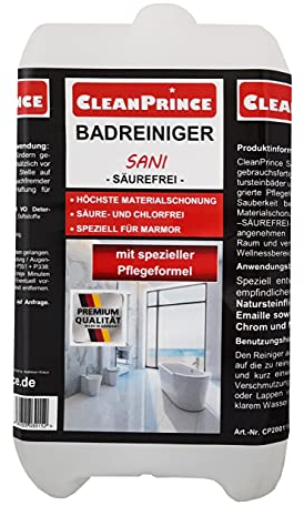 CleanPrince Badreiniger Sani säurefrei 5 Liter im Kanister | für Granit Marmor Natursteinfliesen Entkalker Kalkentferner Marmorbad