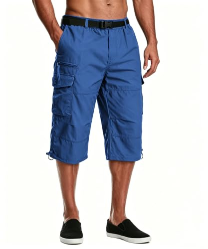 MAGCOMSEN Mens Cargo Shorts 3/4 Knee Length Cotton Pants Color Blue,32