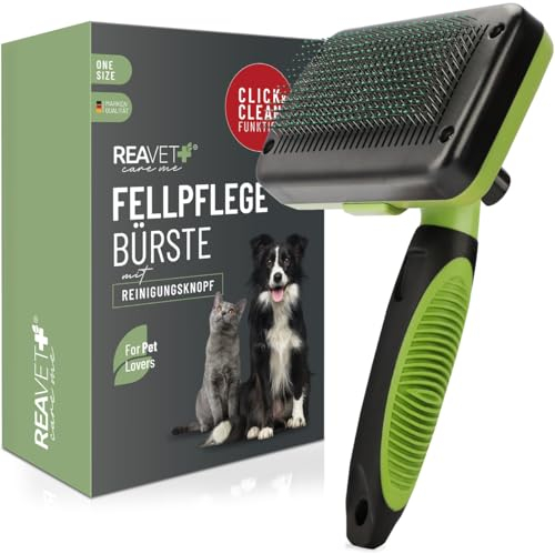 ReaVET Hundebürste, Katzenbürste für Langhaar - Selbstreinigende Haustierbürste Zupfbürste - Fellbürste Fellpflege Bürste für Katzen & Hunde