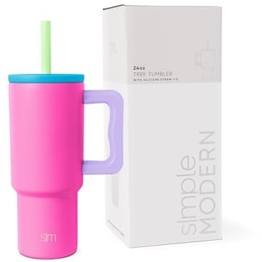 Simple Modern Mug Isotherme avec Poignée et Paille en silicone | Gourde Isotherme en Acier Inoxydable | Tumbler de viaje | Trek | 710ml | 80s Mix